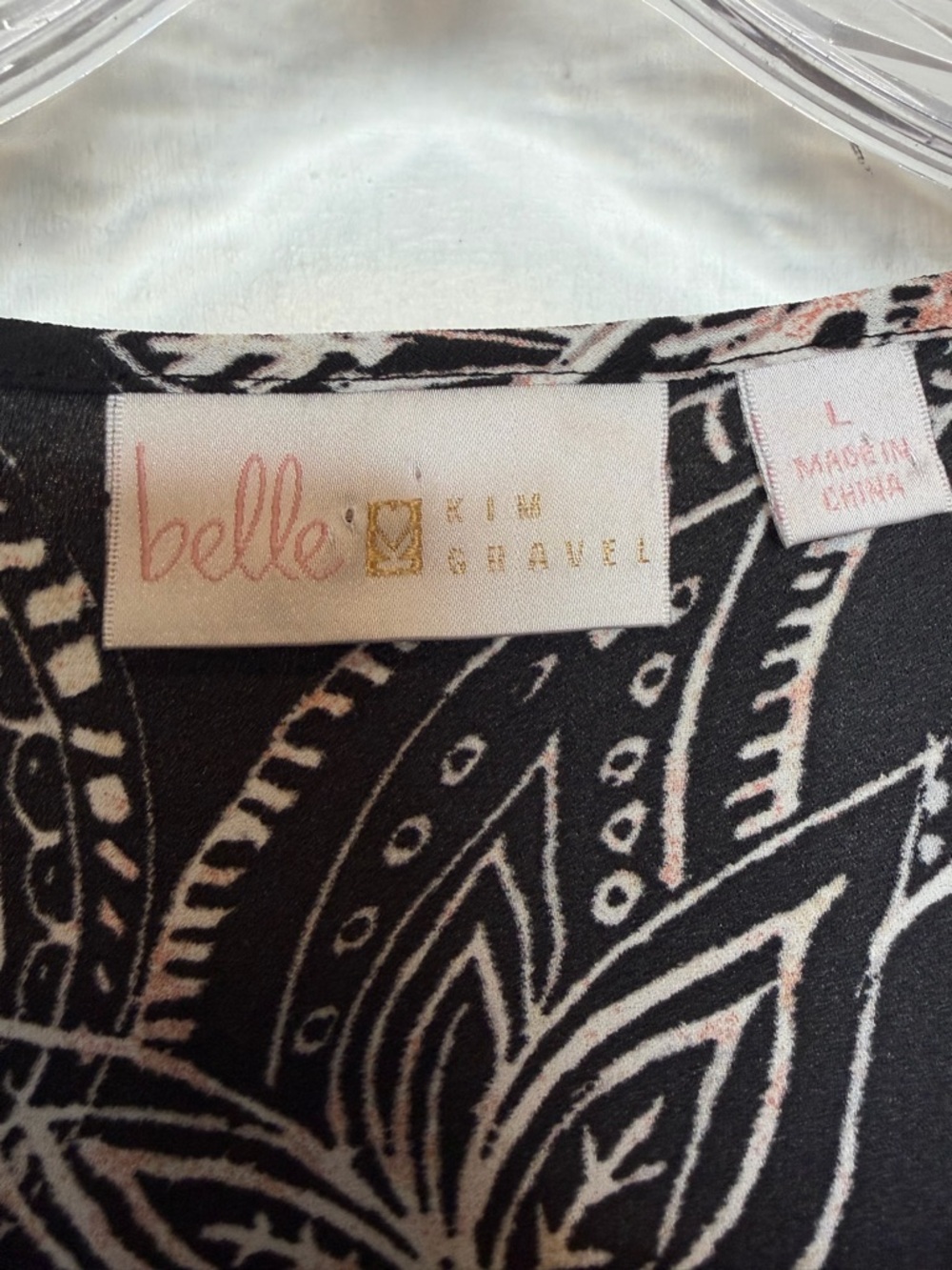 Belle Kim Gravel Bandana Print Top Black White Pink Bling Boho Chic Sz L - Picture 7 of 8